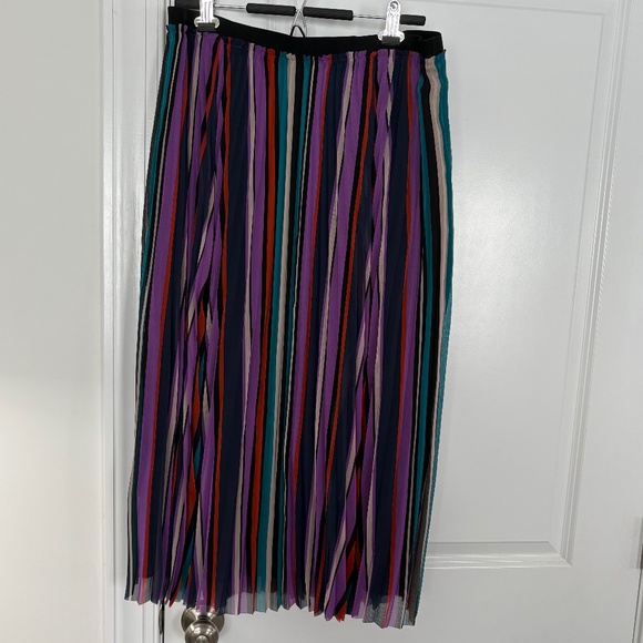 New Halogen Multi-Color Softly Pleated Striped Long Skirt - Picture 1 of 8